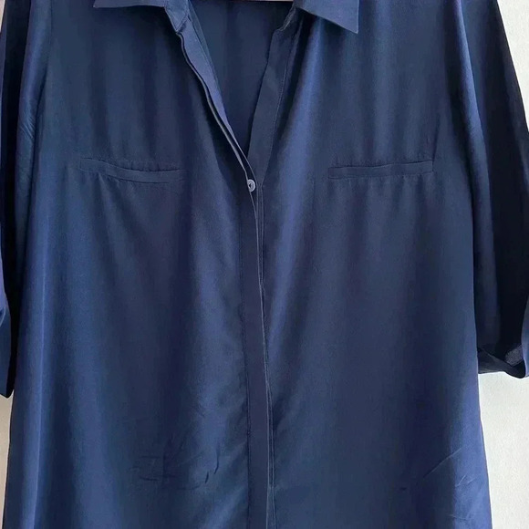Rory Beca 100% Silk Camp Double Breast Pocket Button Down Shirt, Navy Blue - Picture 4 of 16